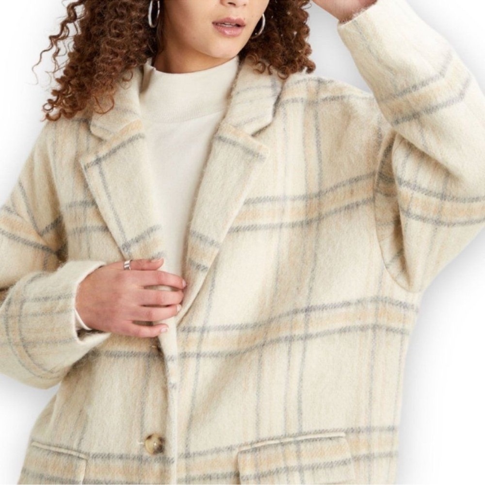 Levi's Cream Plaid Wool-Blend Coat
